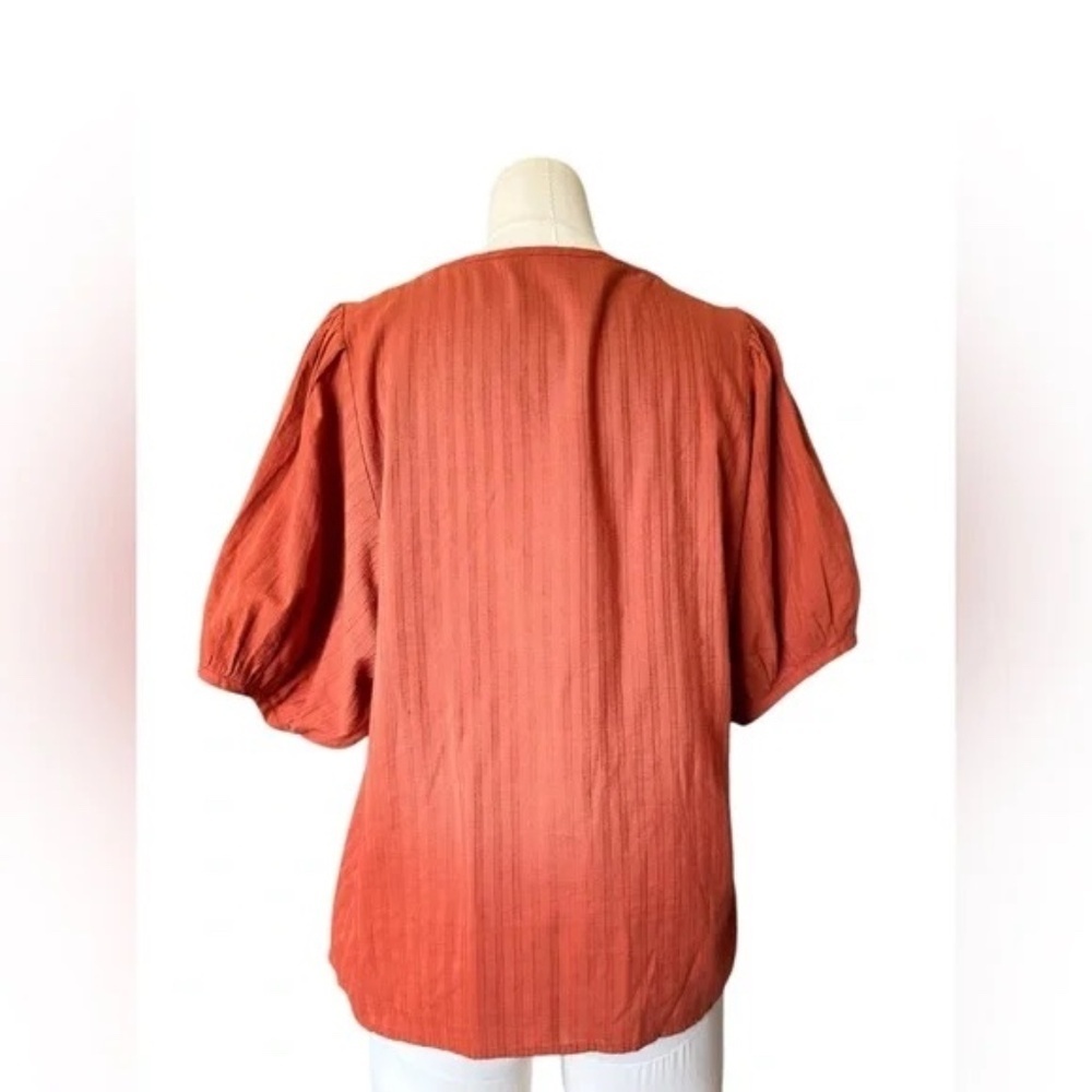 Madewell Women's V-Neck Puff-Sleeve Top in Textured Stripe Small AO001 - Picture 4 of 4